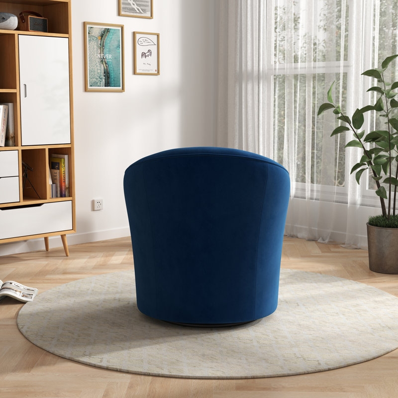 Keiera Velvet Swivel Barrel Chair, Navy Velvet