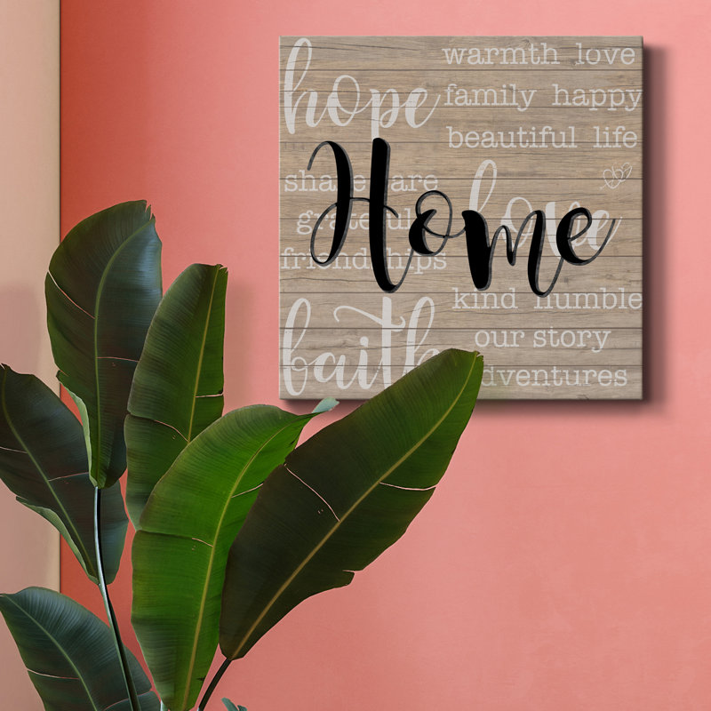 Home - Reproduction d'art textuel sur toile tendue, H 10 po x l 10 po x P 1,5 po