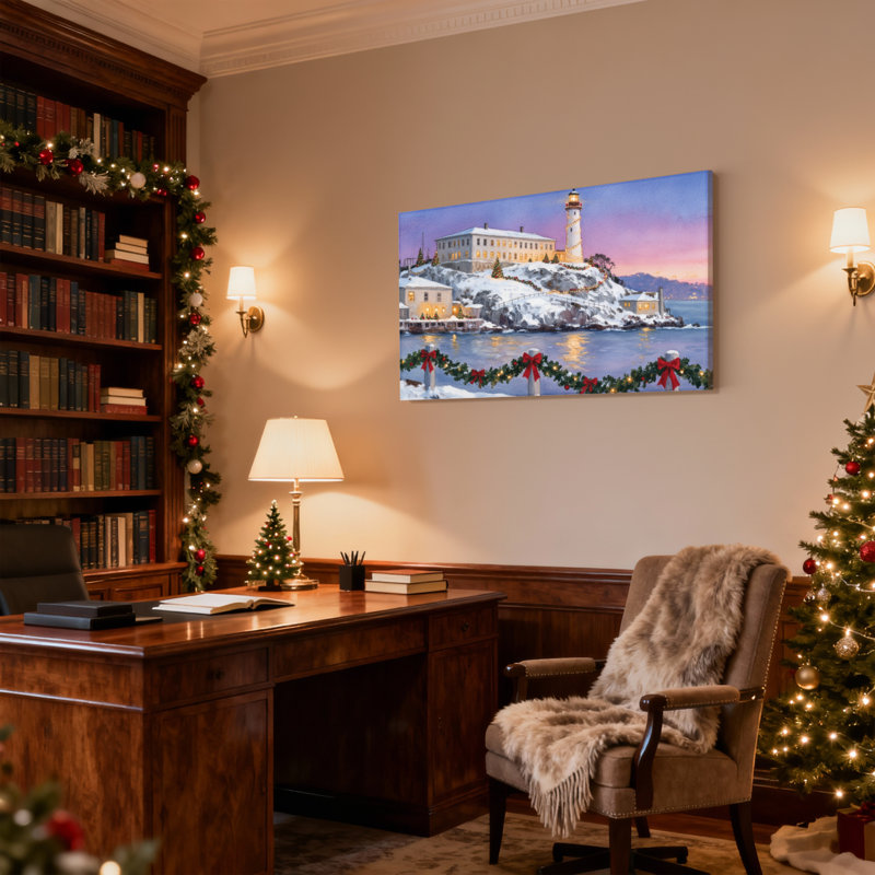 Phare de Noël d'hiver, ensemble de 3 reproductions d'art sur toile, H 24 po x l 36 po