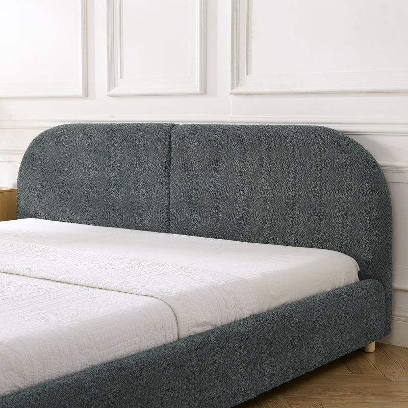  Structure de lit tapissier très grand avec tête de lit courbée et base de lit robuste à profil bas, gris foncé, Gris