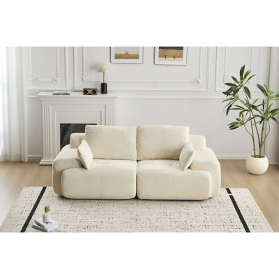 Beige 2 Seater Corduroy Memory Foam For Living Room, Pet-, No Assembly, Customizable Seating Plan, Comfortable Design Seater, , Beige, Style, Ergonomic Neck, Hips And Back Support