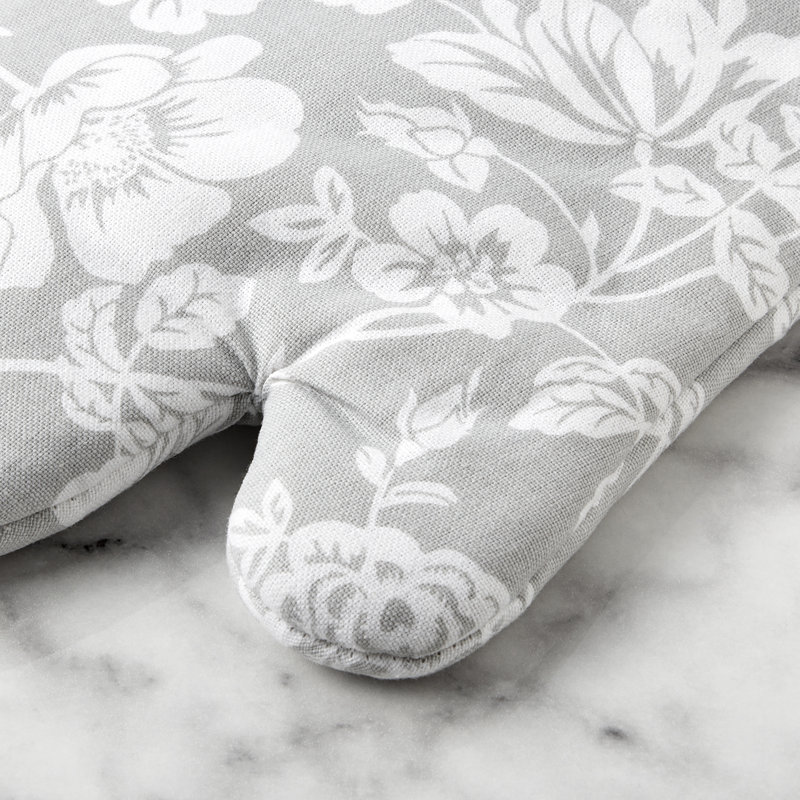 Gray Floral Vine Cotton Oven Mitt Set, 7"x13", 2-Piece