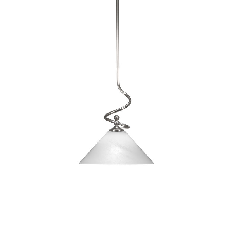 Mini-luminaire suspendu avec tige en verre blanc de 12 po Pippino, Nickel brossé