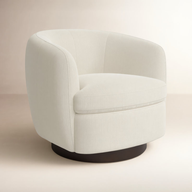 Fauteuil demi-tonneau pivotant rembourré Marcy, Tissu de coton performance flannigan / noir