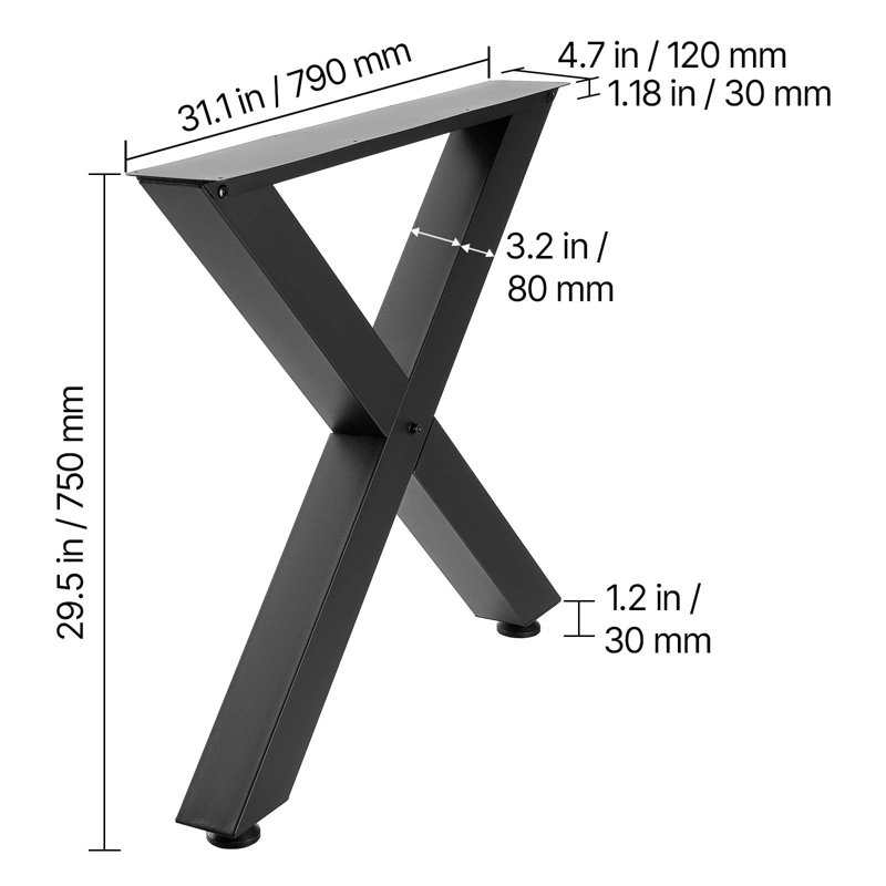 Pieds de table, pieds de meuble en acier de H 29,5 po x l 31,1 po, conception modulaire, assemblage facile, charge maximale de 2204 lb, pour bureau à domicile, tables basses de bar, établi, cadre en X, noir