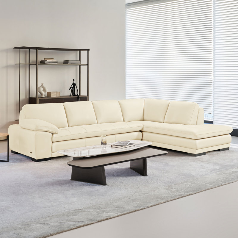 124" Wide Leather Match Sofa & Chaise, Right Hand Facing, Ivory Leather Match