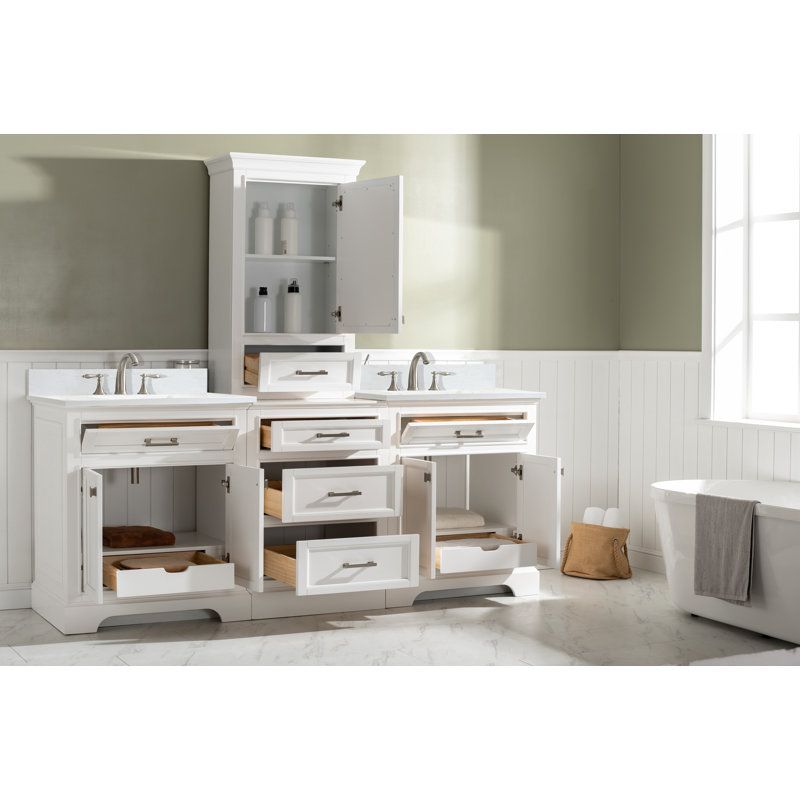 Arruda 96'' Double Bathroom Vanity with Quartz Top, White