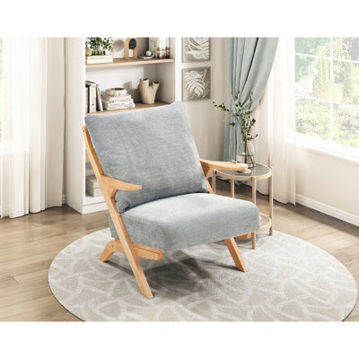 Chenille grise, chaise de style moderne Mid-Century, finition naturelle, structure en bois massif, coussin de siège enveloppé, dossier réversible, housse de dossier amovible, capacité de 300 lb, décor moderne