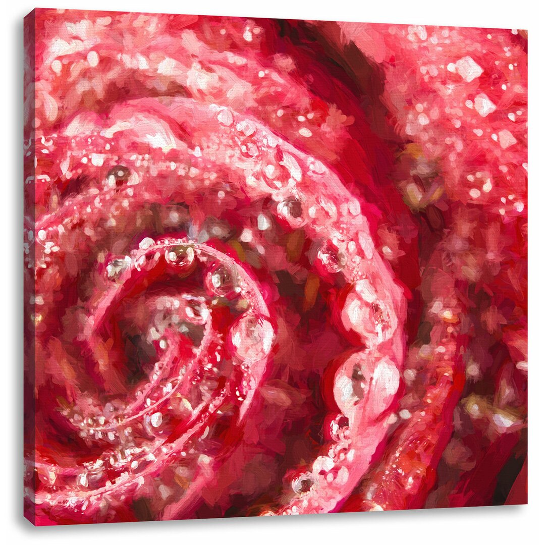 Leinwandbild Elegante rote Rose mit Wassertropfen