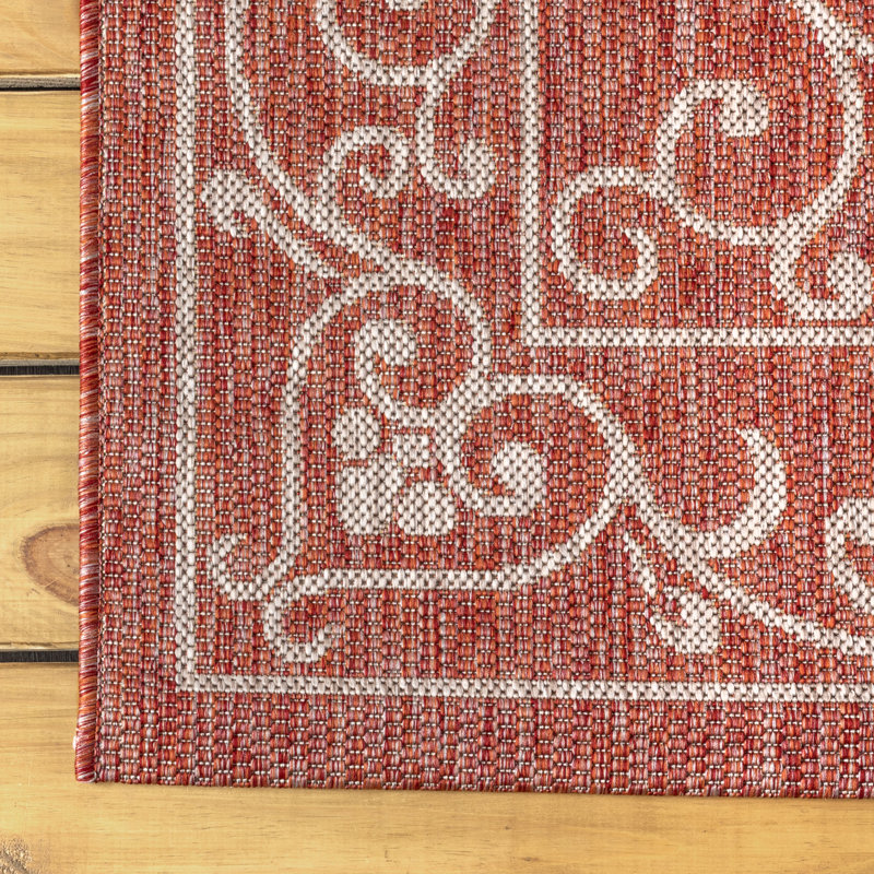 Hagerman Vintage Filigree Textured Weave Red/Beige Indoor/Outdoor Rug, Runner 2'2" x 8'