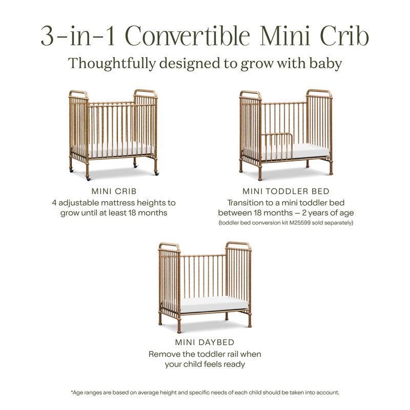 Abigail 3-In-1 Convertible Mini Crib, Vintage Gold