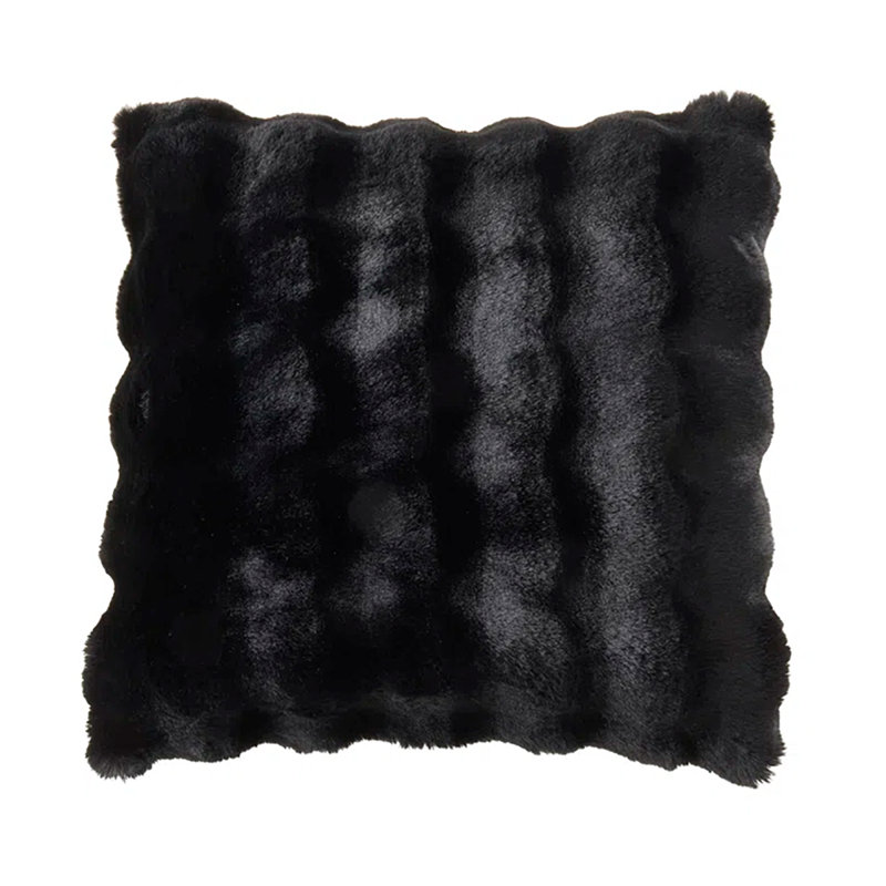 Cozy Bubble Faux Fur Pillow Cover, Black, Down, Square 20"