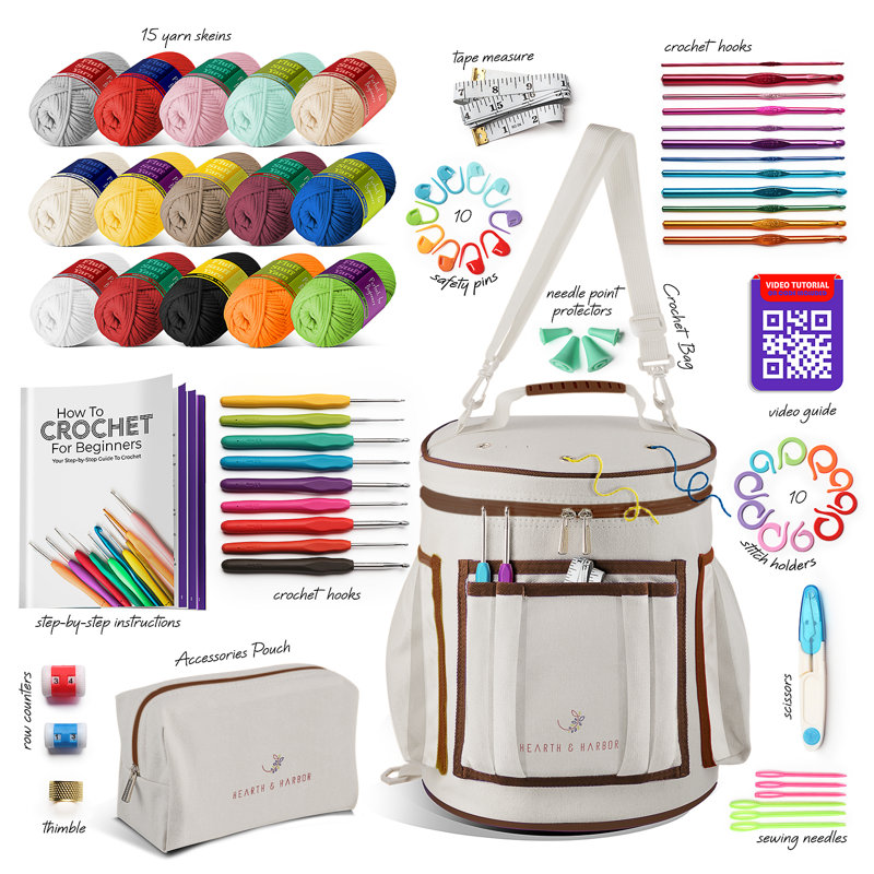Trousse de crochet pour débutants avec didacticiels vidéo étape par étape, Gris