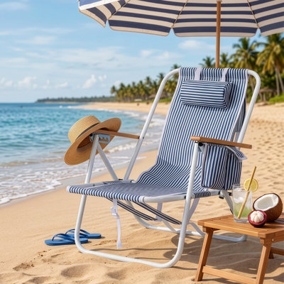Chaise de plage pliante avec accoudoirs en bois