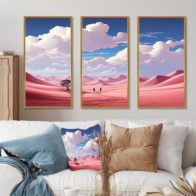 «Desert Twilight Traverse», art mural paysages spatiaux, H 28 po x l 36 po x P 1 po, Cadre flottant doré