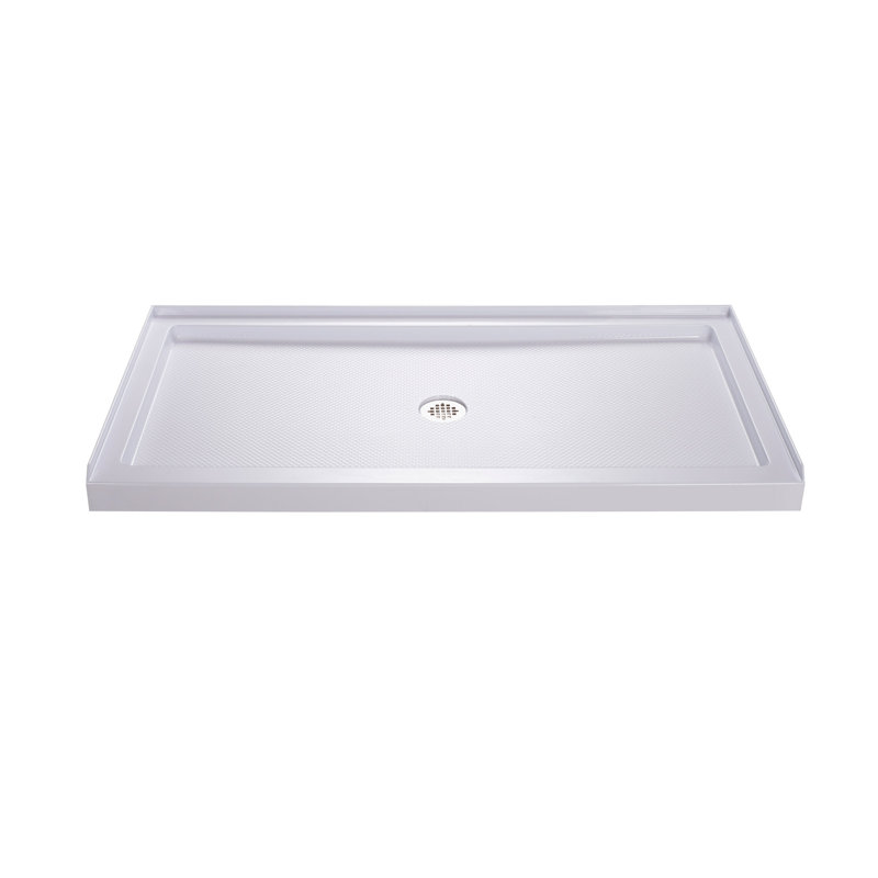 White Acrylic Alcove Shower Kit with Shelves and Center Drain