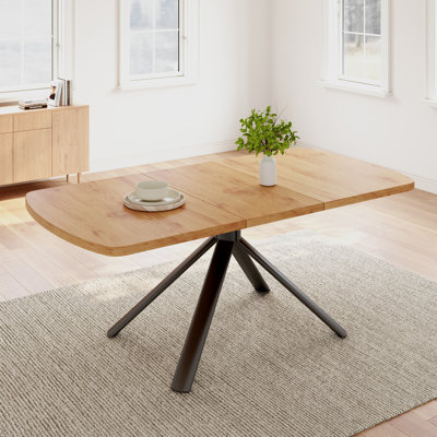 63 po Table de salle à manger en chêne extensible pour 4-6 personnes avec pieds en acier au carbone