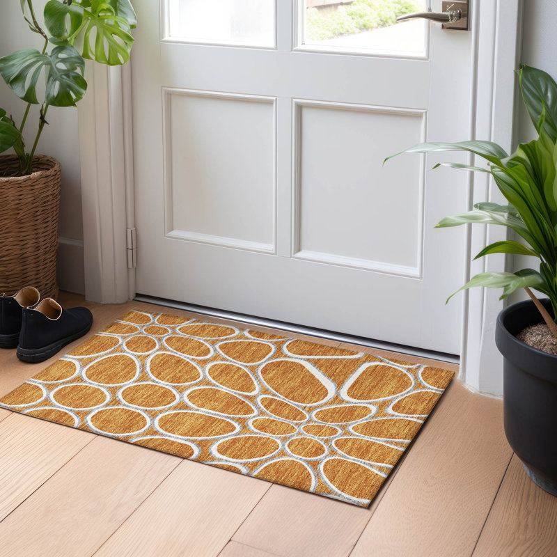 Paprika Red Rectangular Synthetic Washable Area Rug 30" x 20"