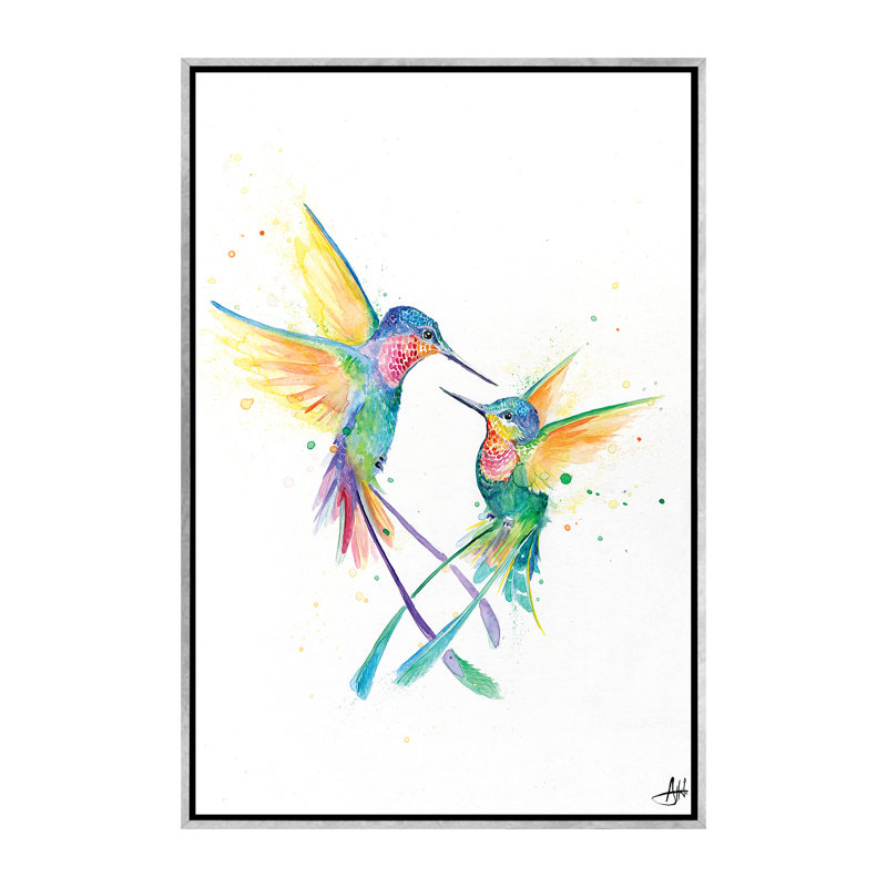 Décoration murale joyeux colibris pour enfants, H 60 po x l 40po x P 1,5 po, Toile avec cadre argenté