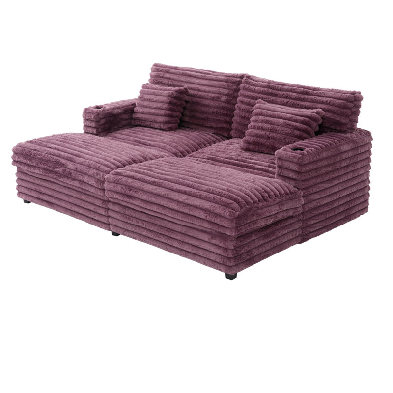 Très grand canapé inclinable double avec coussins de soutien doubles, ports USB et porte-gobelets, Mauve