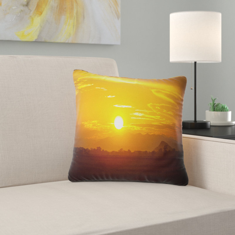 Coussin décoratif "Paysage imprimé au coucher du soleil", 16 po x 1 po, Coussin décoratif