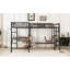 Lit simple noir en métal avec deux bureaux intégrés - chambre à coucher moderne mezzanine indispensable pour écrire des articles et créer du contenu