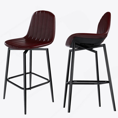 Modern Bar Stools With Swivel Mechanism, PU Padded Seats With Back Support & Metal Legs – Ideal For Kitchen Islands And Home Bars, Dark Brown (Set Of 2)