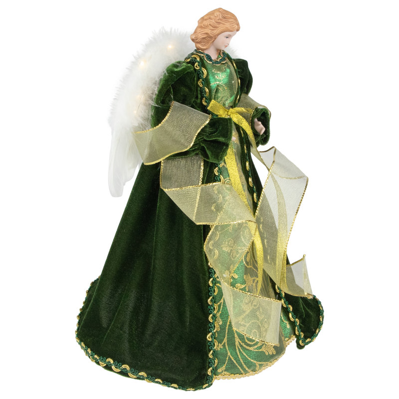 Décoration pour sommet de sapin ange vert 14 po avec ailes éclairées
