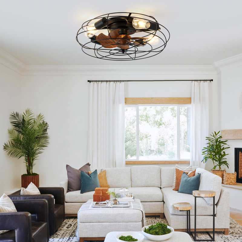 Ventilateur de plafond encastré industriel 20 po noir avec lumière et moteur à courant continu 6 vitesses pour chambre à coucher