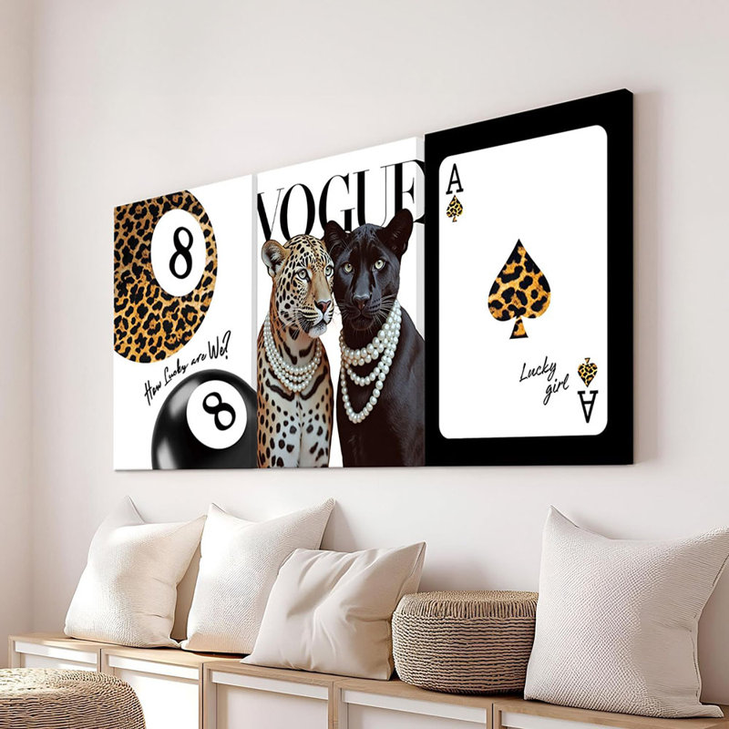 Trendy Leopard Wall Art Set Of 3，Funky Lucky 8 Ball Wall Decor Pictures Preppy Room Decor Aesthetic Cheetah Posters Prints For Bedroom Apartment Dorm Framed