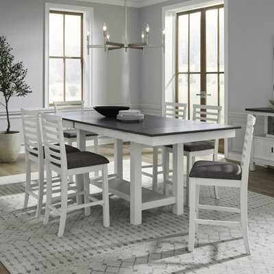 Luz Gathering Height Trestle Table Set w/ Upholstered Chairs
