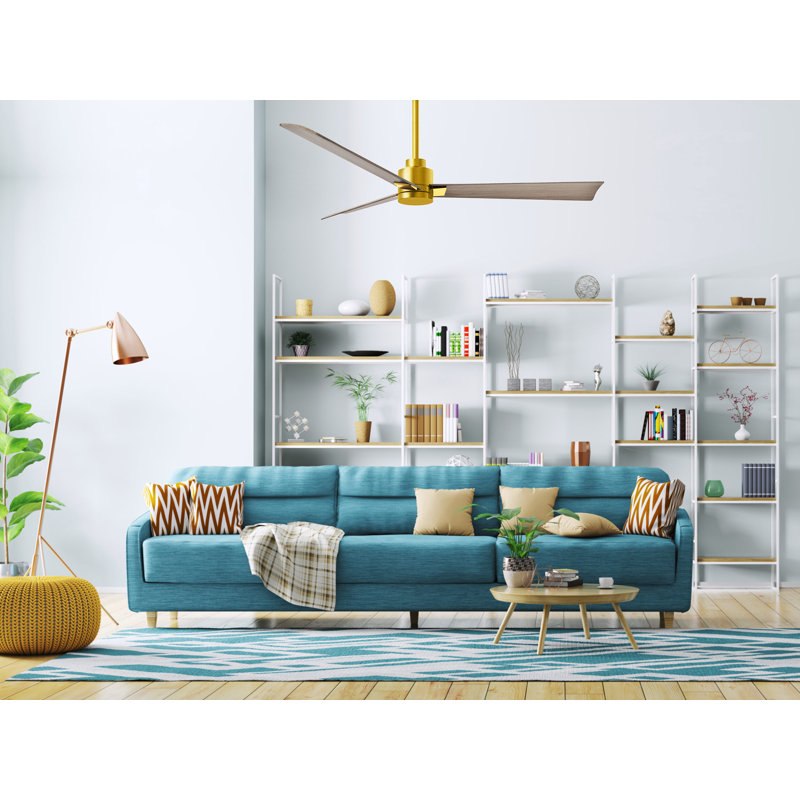 Ventilateur de plafond Alessandra 72, Laiton brossé, Ton bois de frêne gris