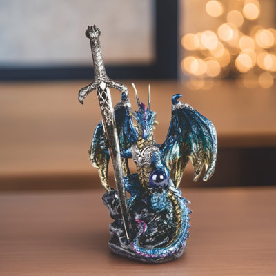 Figurine dragon bleu 5 "avec épée