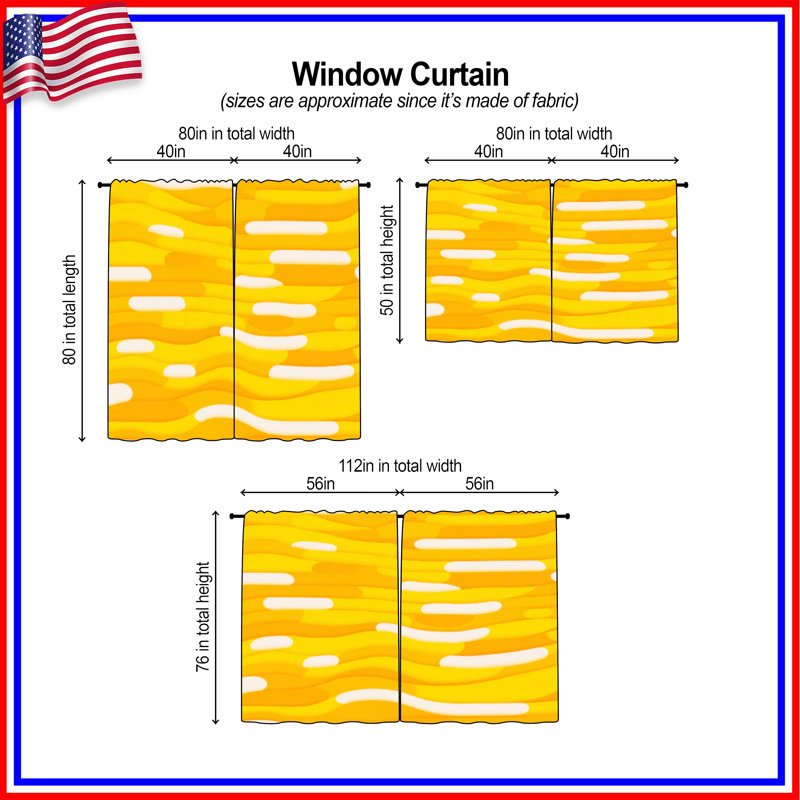 Rideaux obscurcissant et obscurcissant jaune à motif de vagues jaunes - 2 panneaux, 40in x 60in - 2 panels