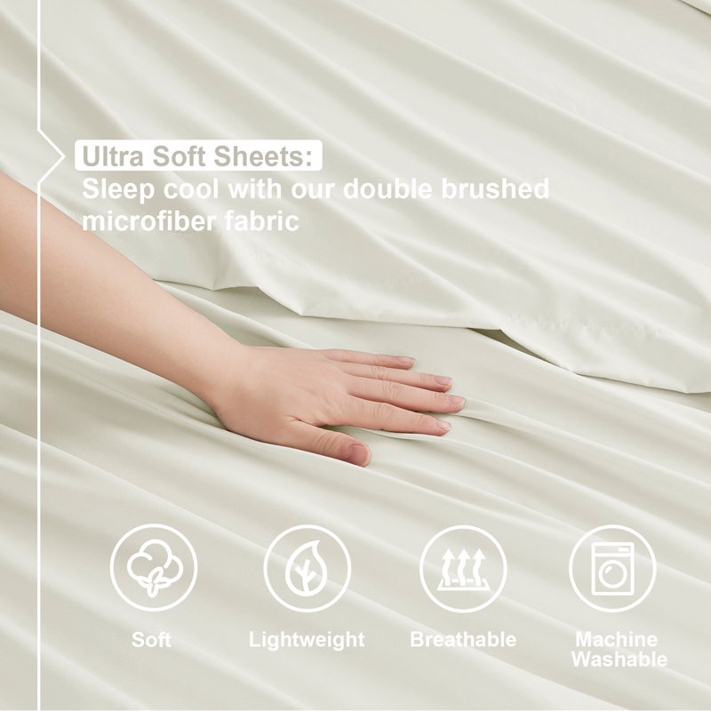  Ensemble de draps double brossé de luxe pour hôtel avec draps et taies d'oreiller très doux, Drap pour lit simple