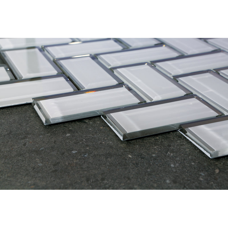 Carreau de mosaïque à chevrons / chevrons en verre 2 po x 4 po, Blanc/argenté
