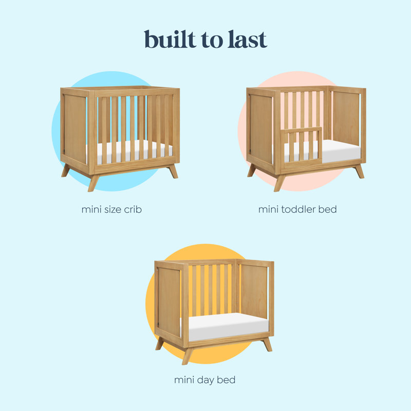 Otto 3-in-1 Convertible Mini Crib with 4" Mattress, Honey