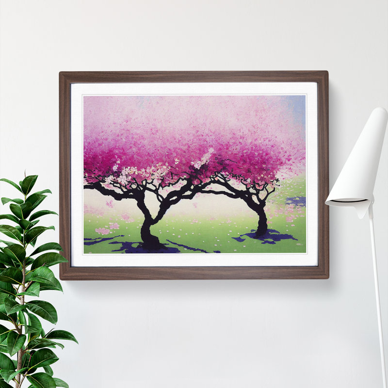 Extravagant Cherry Blossom Trees - Single Picture Frame Painting, 46cm H x 64cm W x 2cm D, Walnut