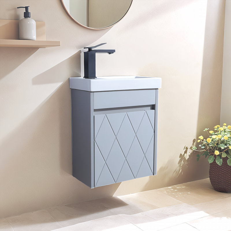 16" Mini Wall-mounted Gray Bathroom Vanity Set