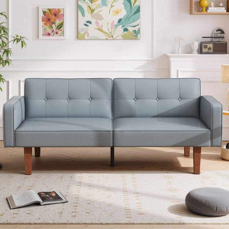 Futon Sofa Bed - Convertible PU Leather Futon Couch Bed with Adjustable Backrest, Modern Small Loveseat Sleeper Sofa for Small Spaces, Living Room, Apartment or Office