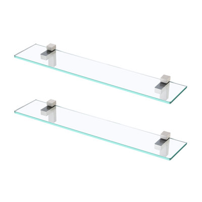 Keyshia Aluminum Bathroom Glass Shelf Tempered Glass Rectangular Extra Wall Mount (Set of 2)