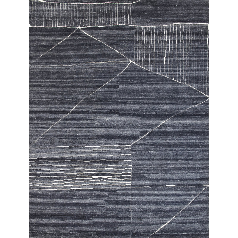 Tapis gris anthracite noué à la main de haute qualité, Rectangulaire 8 pi x 10 pi
