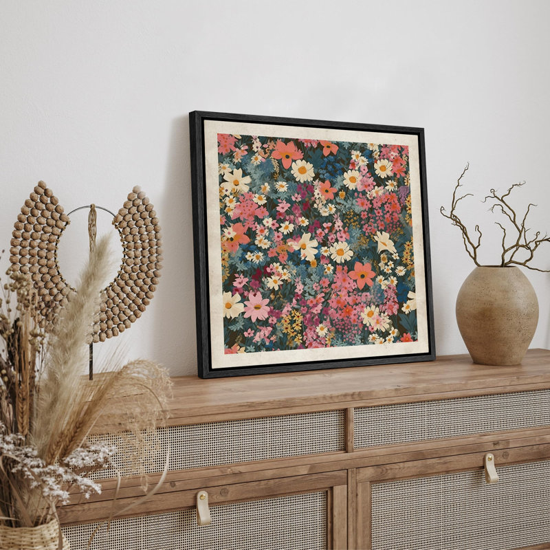 Vintage Floral Patterns " Vintage Floral Mosaic Garden Wilderness Illustrations Rustic French Country ", 24" H x 24" W, Black