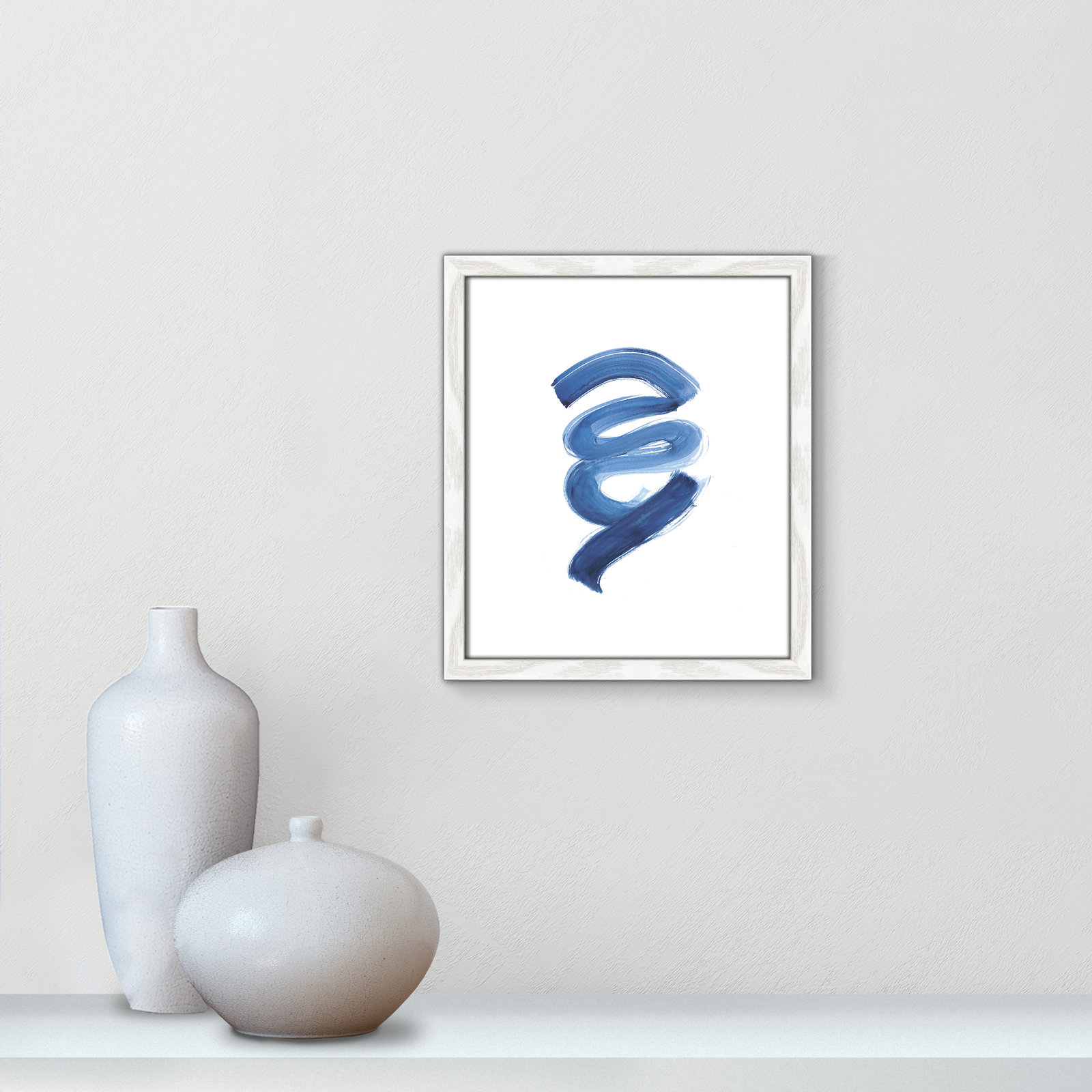 Coppola "Slinky Indigo I" Painting by Filippo Ioco, 15" H x 13" W x 0.75" D, White Wood Framed Paper