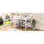 Lit mezzanine double, blanc, avec bureau et tablettes sous le lit, sans sommier, idéal pour les petits espaces