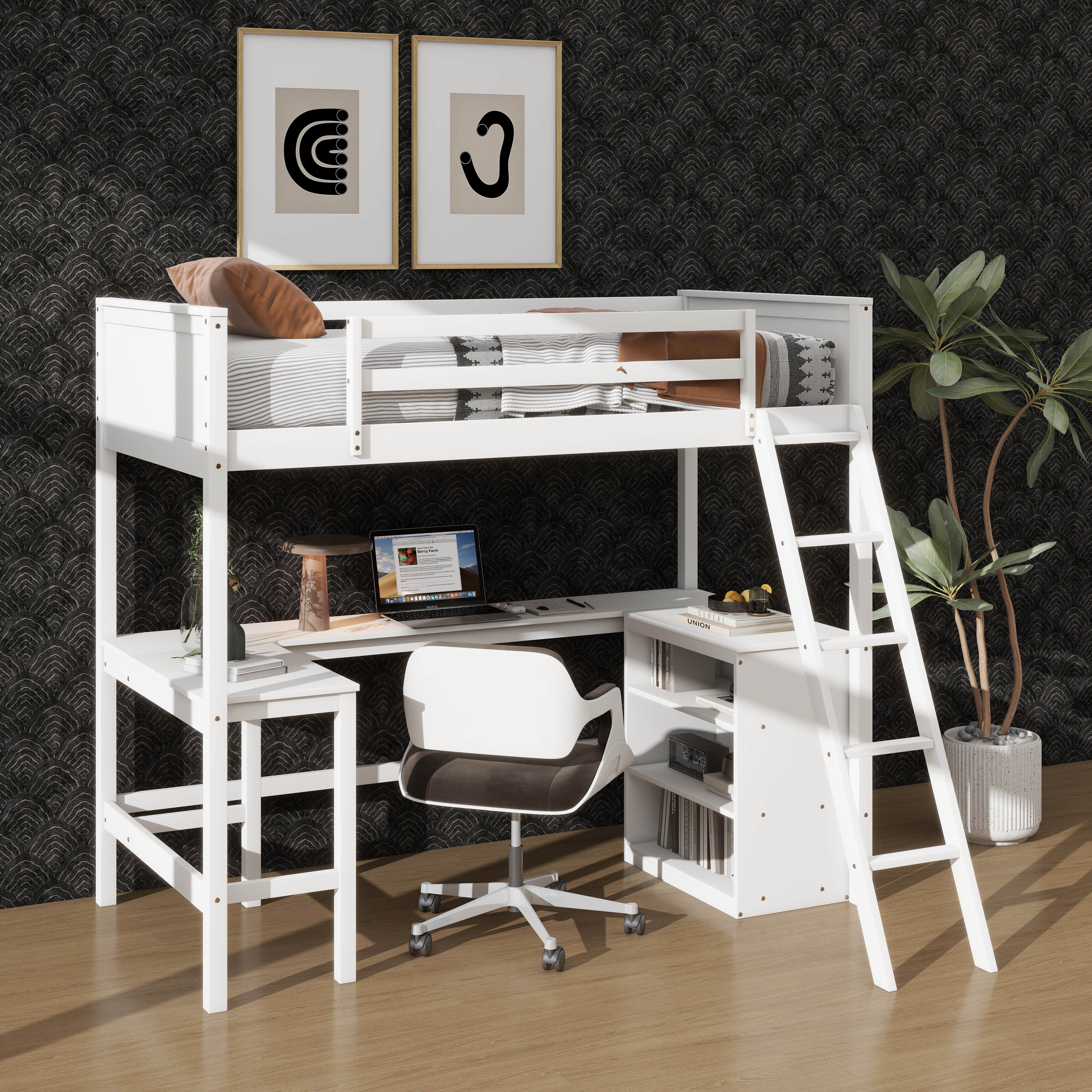 Latitude Run® Twin Loft Bed With Integrated Shelf And Desk Combo | Wayfair