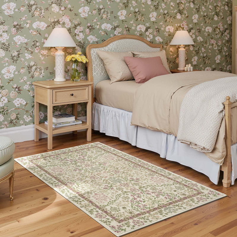 Floral Machine Washable Area Rug, Rectangle 3' x 5'