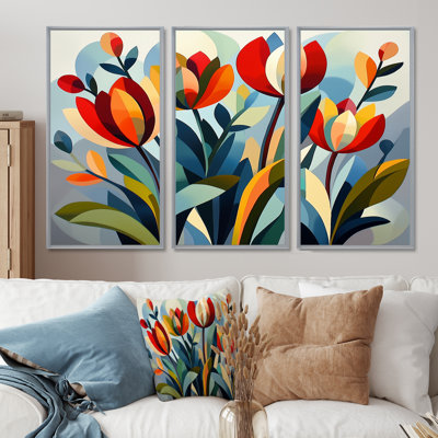 Green Mid Century Mod Nature Tulip V - Abstract Midcentury Wall Art Set