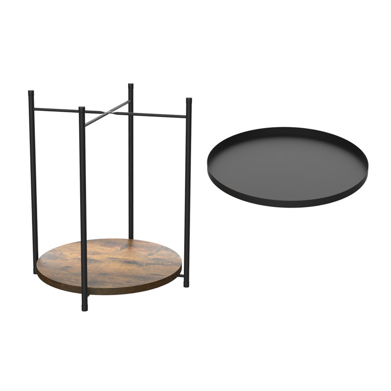 Round Black Metal End Table with Removable Tray