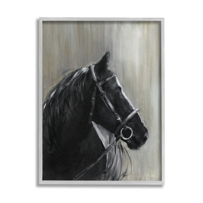 " Black Horse In Bridle Solemn Equestrian Portrait " by Sally Swatland Painting Print